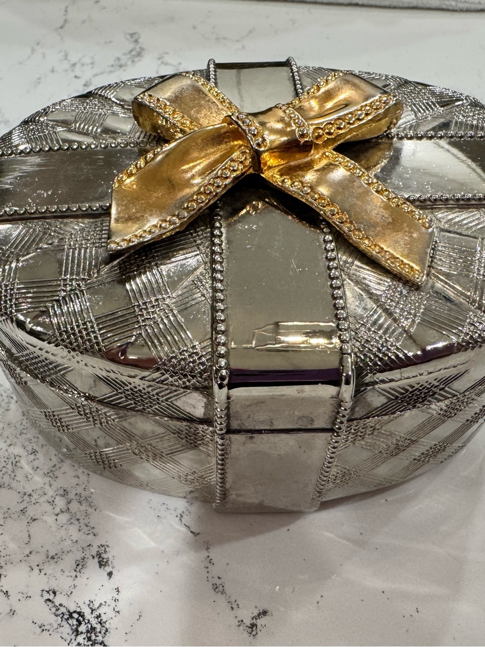 Godinger Silver Trinket Box with Gold Bow Jewelry Box